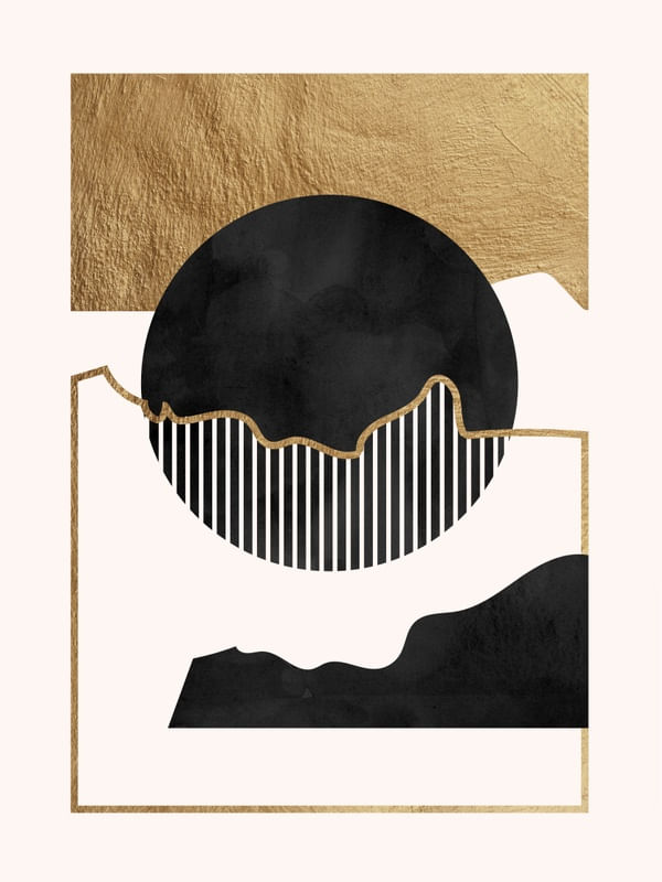 ABSTRATO FORMAS DOURADAS E PRETO II - TRÍPTICO