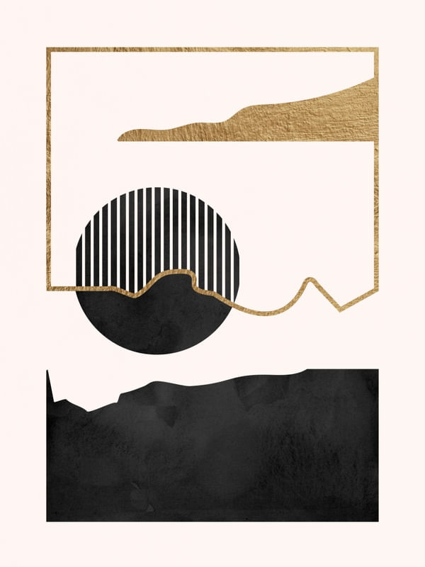 ABSTRATO FORMAS DOURADAS E PRETO III - TRÍPTICO