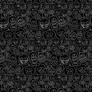 HALLOWEEN PUMPKINS - SEAMLESS PATTERN TEXTURE LINEART WB