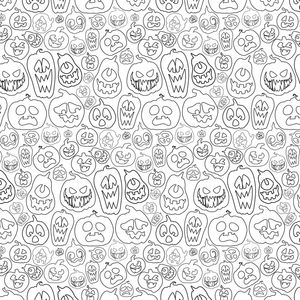 HALLOWEEN PUMPKINS - SEAMLESS PATTERN TEXTURE LINEART BW