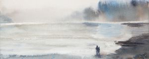 CASAL NA BEIRA DO LAGO EM AQUARELA