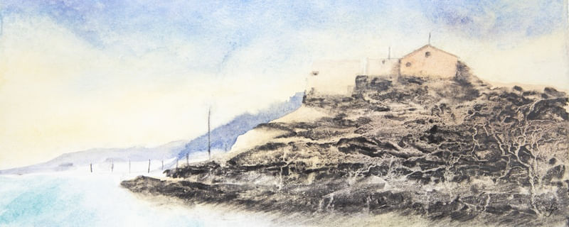 CASAS NO MORRO EM AQUARELA