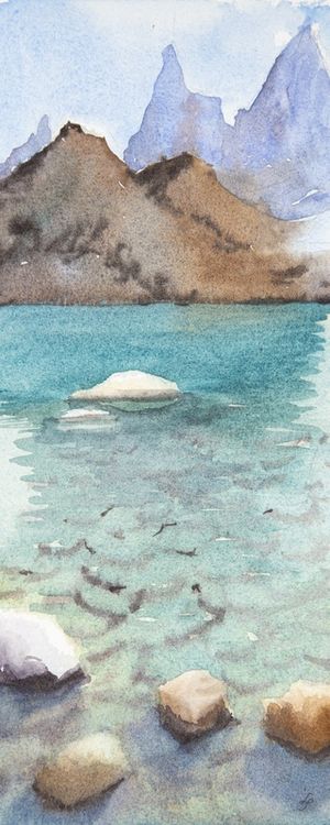 PRAIA, MAR E PEDRAS EM AQUARELA