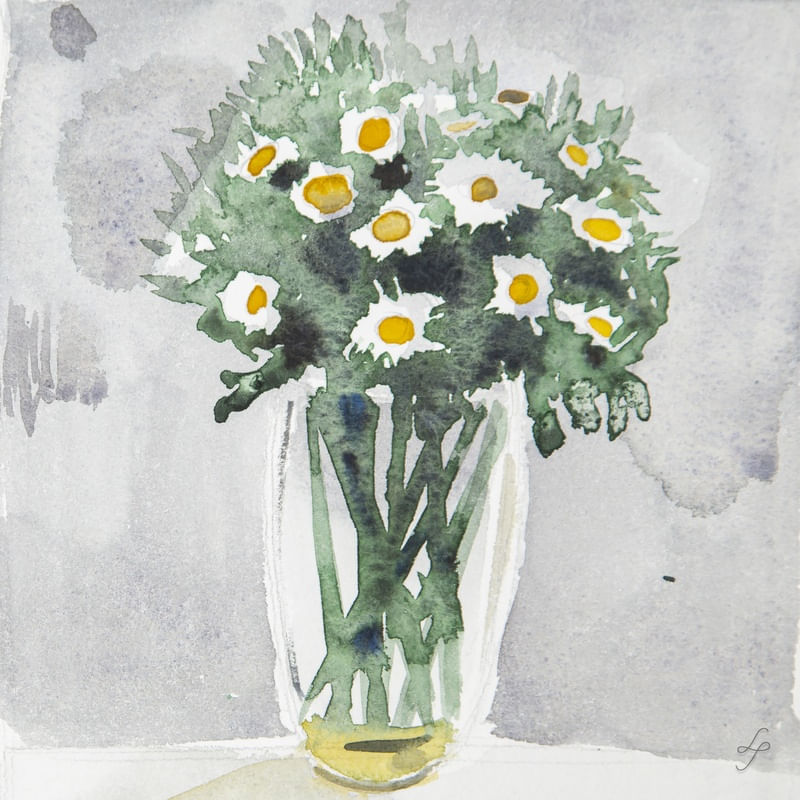 JARRO DE VIDRO COM FLORES EM AQUARELA