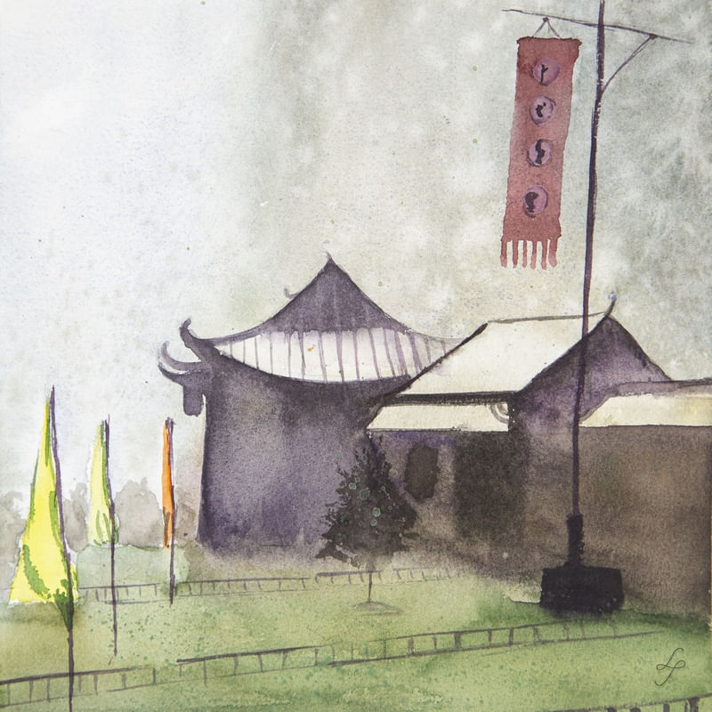 PAISAGEM ORIENTAL EM AQUARELA