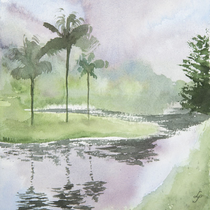 PAISAGEM COM COQUEIROS EM AQUARELA