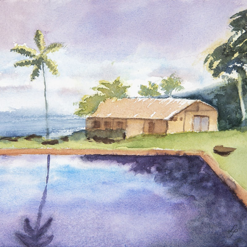 COQUEIRO E PISCINA EM CASA DE CAMPO - AQUARELA