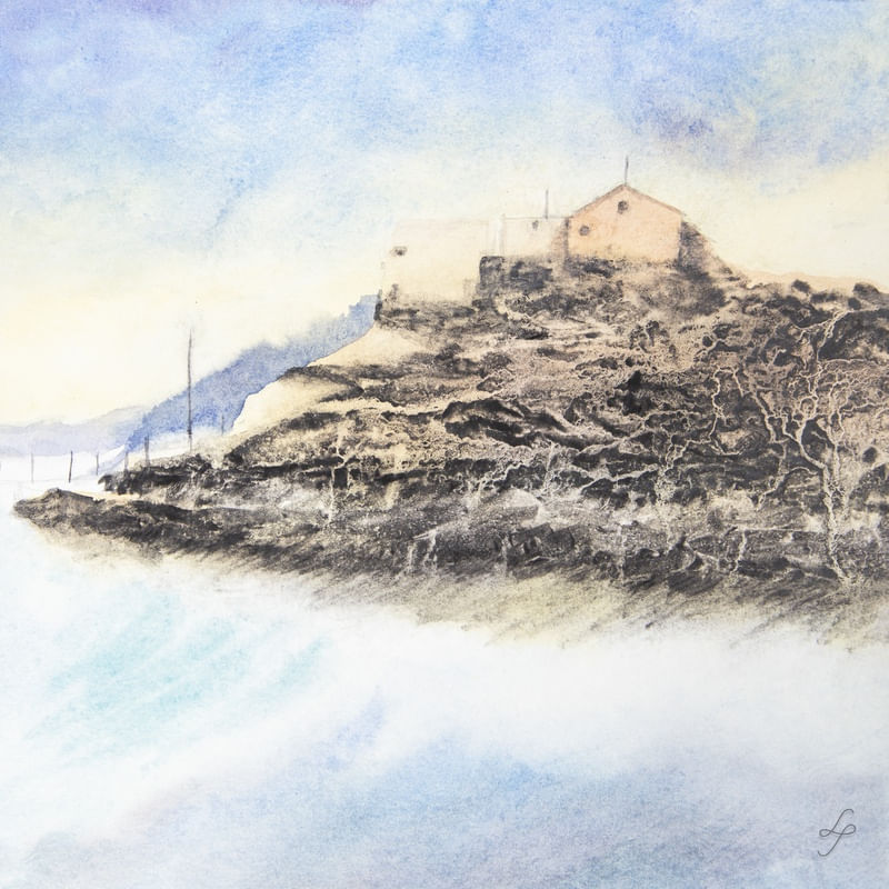CASA NO MORRO COM TEXTURA EM AQUARELA