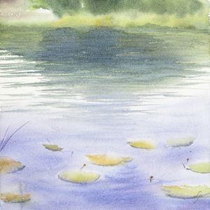 LAGO COM PLANTAS EM AQUARELA