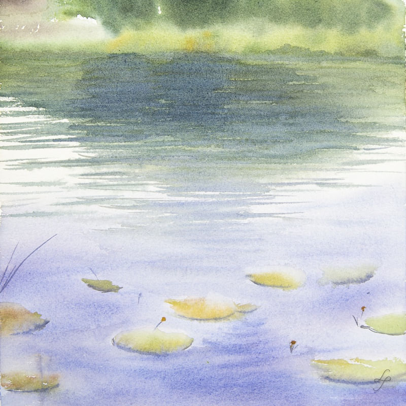 LAGO COM PLANTAS EM AQUARELA
