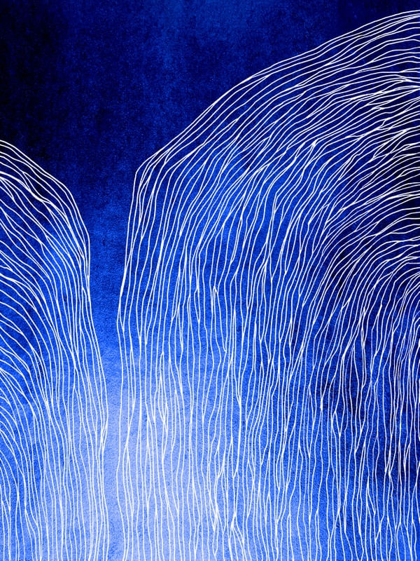 IN FLUX 1 INDIGO AZUL, MODERNO SKETCH ORGANICO LINHAS METALLICO ABSTRATO