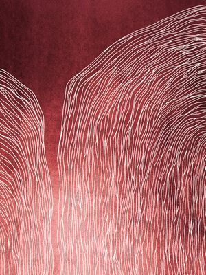 IN FLUX 1 VERMELHO CORAR, MODERNO SKETCH ORGANICO LINHAS METALLICO ABSTRATO