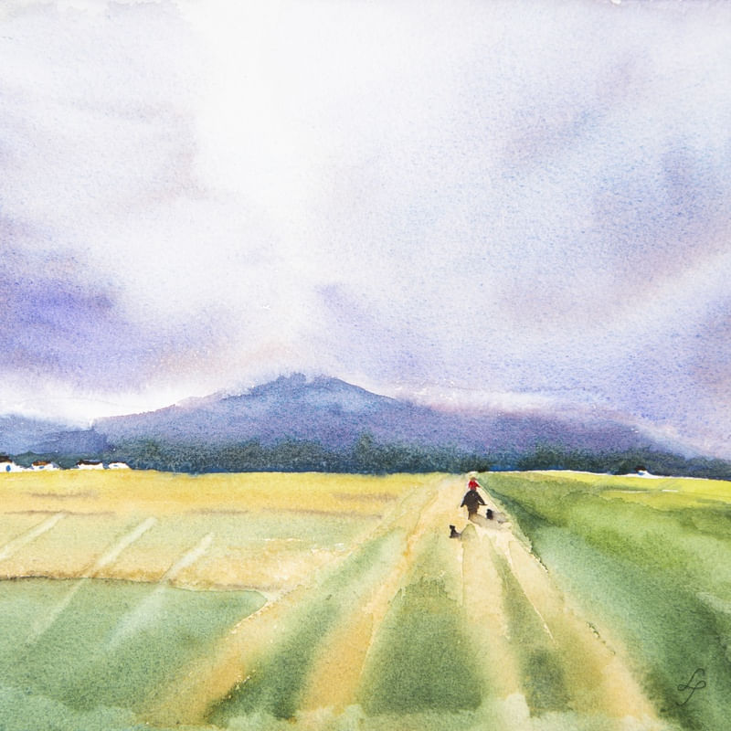 PESSOAS NO CAMPO EM AQUARELA