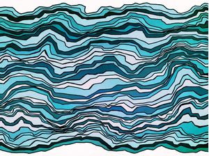 WAVES UPON WAVES 1, ONDAS OCEANO DE PRAIA FLUXO LINHAS MODERNO COLORIDO SKETCH