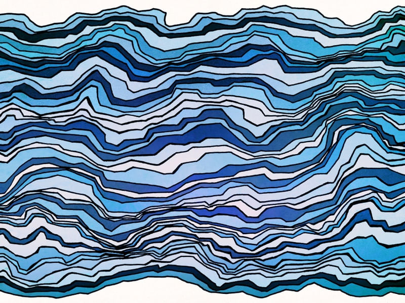 WAVES UPON WAVES 2, ONDAS OCEANO DE PRAIA FLUXO LINHAS MODERNO COLORIDO SKETCH