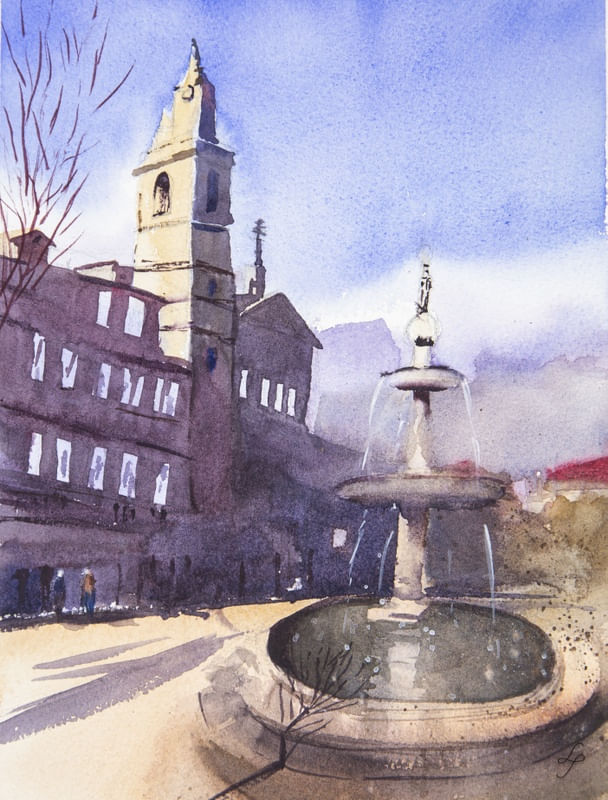 FONTE DA PRAÇA EM AQUARELA