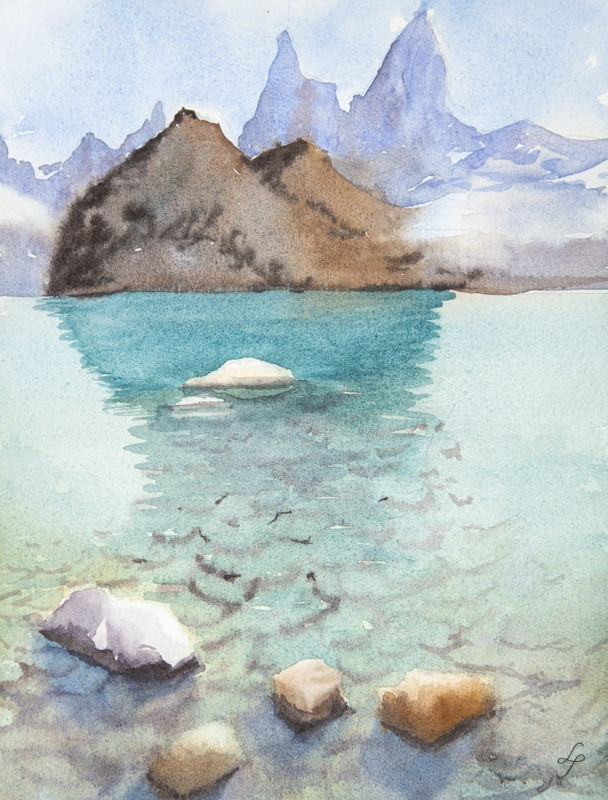 MONTANHAS, MAR E PEDRAS EM AQUARELA