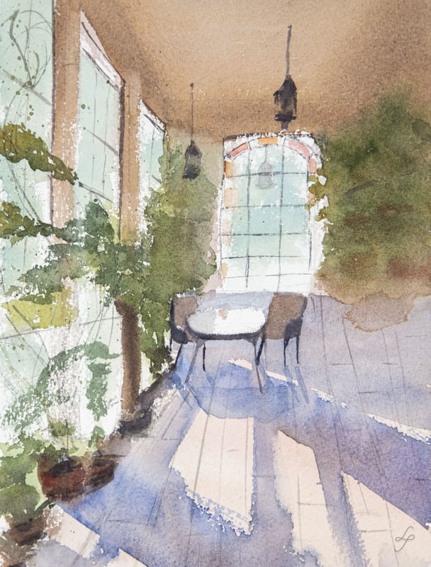 VARANDA DE CASA EM AQUARELA