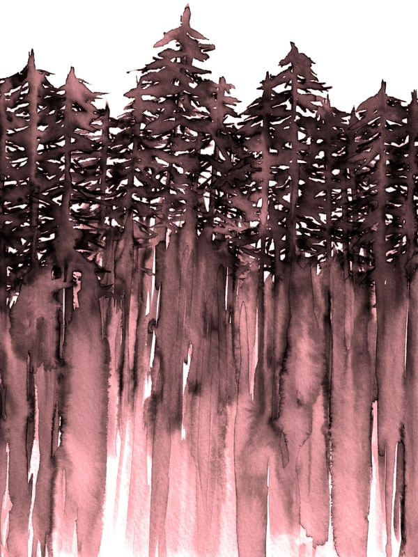 FOREST THROUGH THE TREES, MARROM ROSA FLORESTA ARVORES MODERNO AQUARELA PINTURA