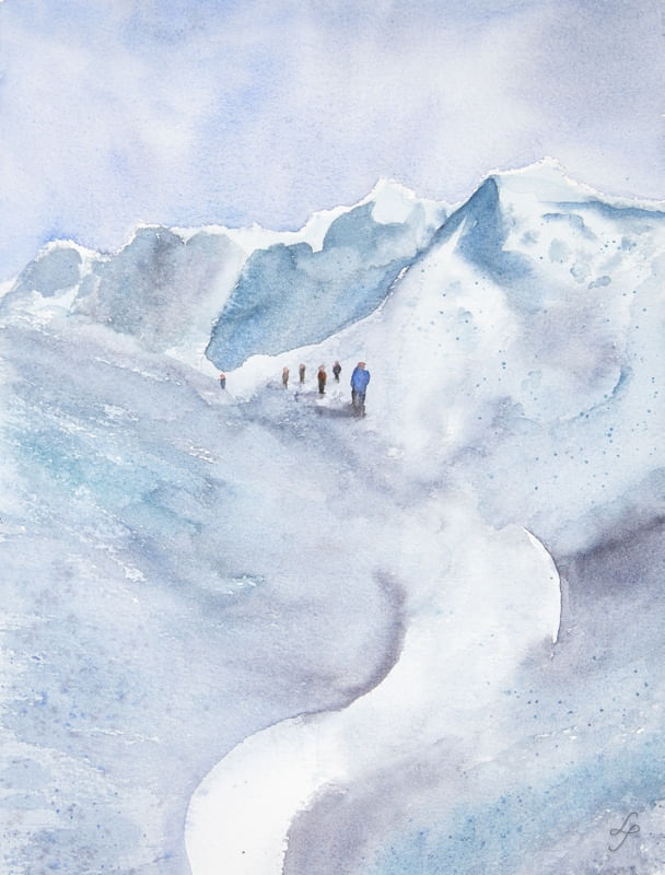 TRILHA PELA NEVE EM AQUARELA