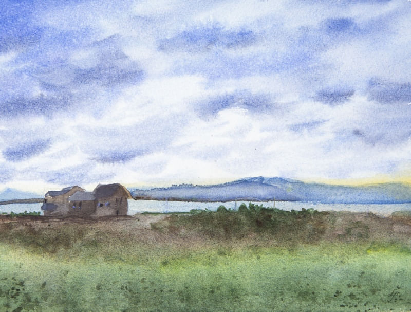 PAISAGEM CAMPESTRE EM AQUARELA
