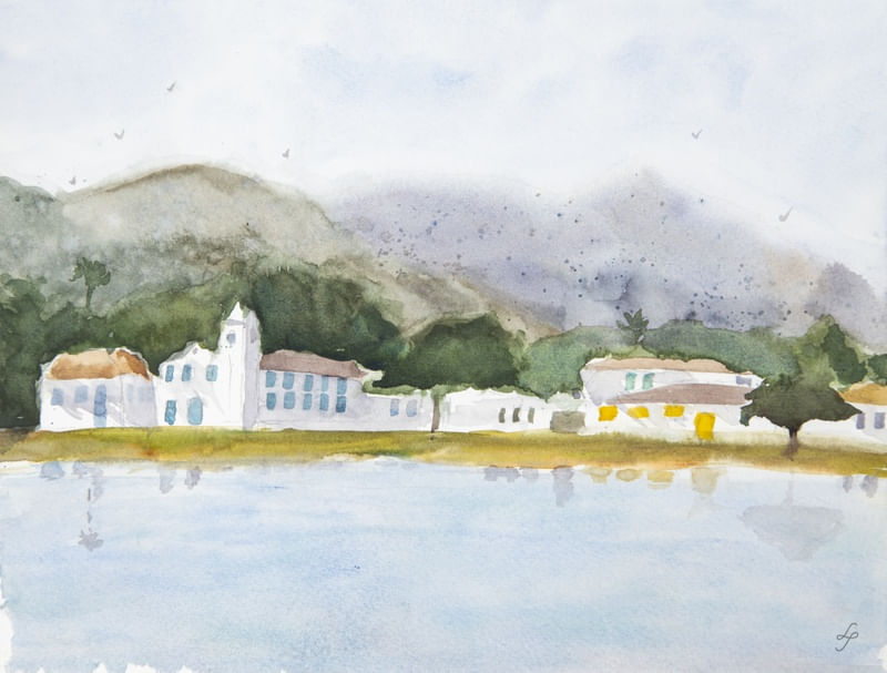 FACHADA DE CIDADE DO INTERIOR EM AQUARELA