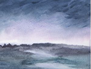 PAISAGEM LILÁS ABSTRATA EM AQUARELA