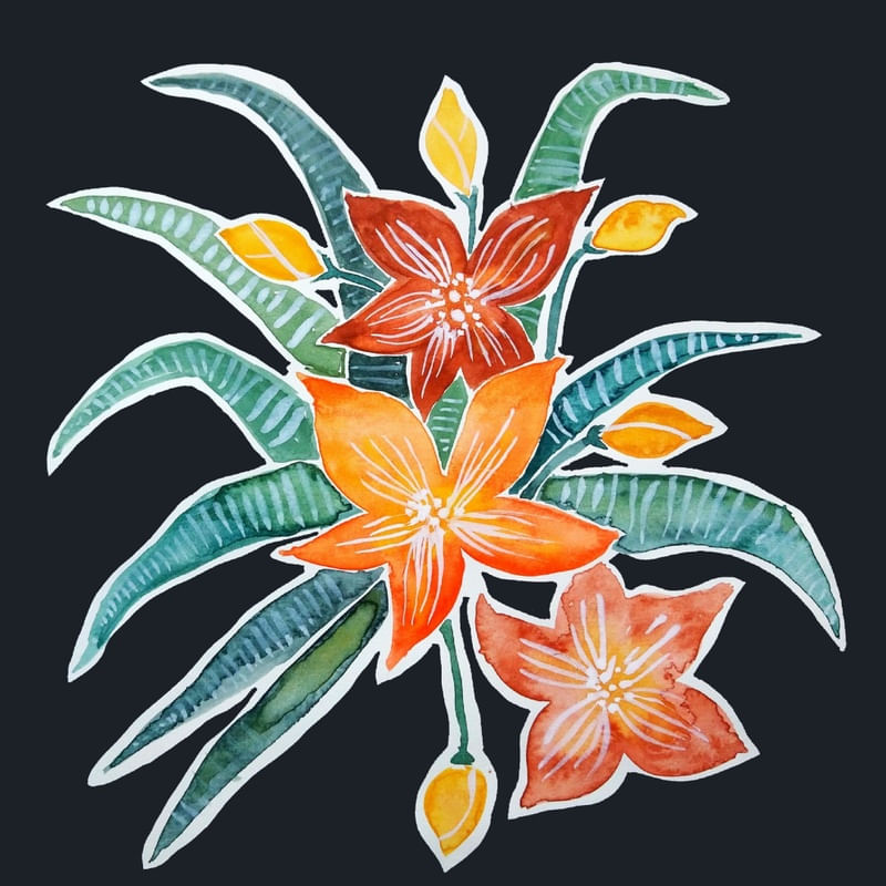 FLORES LARANJAS EM AQUARELA II