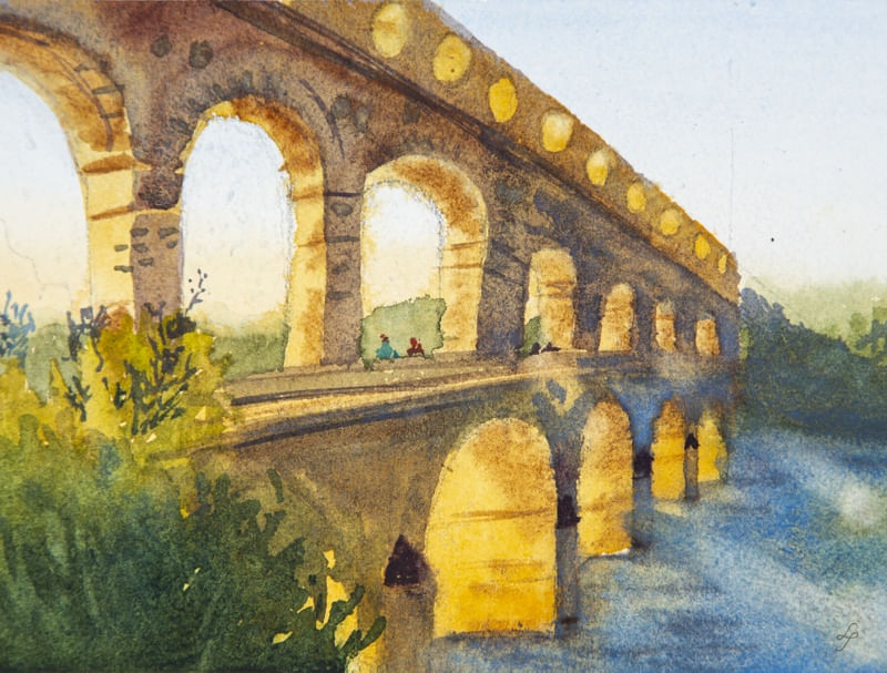 PONTE DOURADA EM AQUARELA
