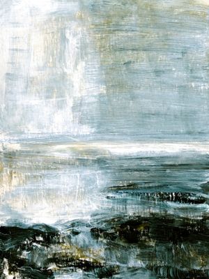 HAZY COAST 1, ATMOSFERICO OCEANO COSTEIRO DE PRAIA PAISAGEM PANORAMA ABSTRATO MODERNO PINTURA