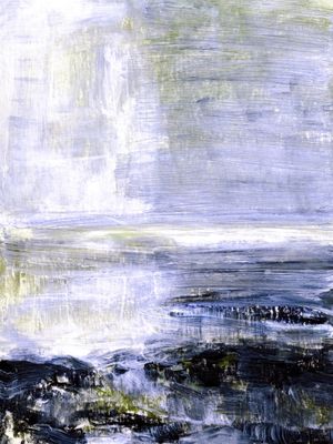 HAZY COAST 2, ATMOSFERICO OCEANO COSTEIRO DE PRAIA PAISAGEM PANORAMA ABSTRATO MODERNO PINTURA