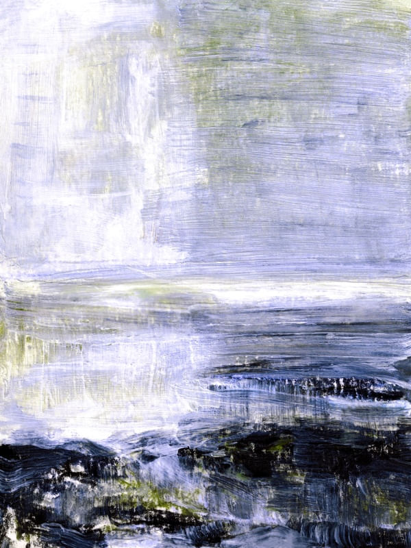 HAZY COAST 2, ATMOSFERICO OCEANO COSTEIRO DE PRAIA PAISAGEM PANORAMA ABSTRATO MODERNO PINTURA