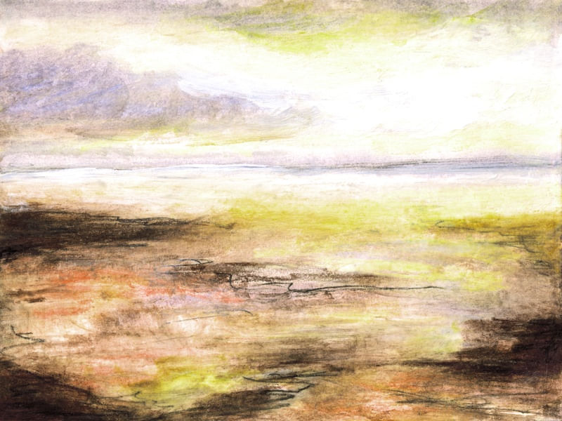 NEW DAWN 2 AMARELO PAISAGEM, MODERNO ELEGANTE NATUREZA PANORAMA ORGANICO PINTURA