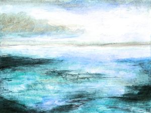 NEW DAWN 2 TURQUESA AZUL PAISAGEM, MODERNO ELEGANTE NATUREZA PANORAMA ORGANICO PINTURA