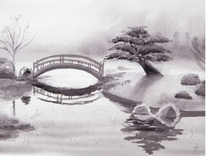 CENÁRIO ORIENTAL EM AQUARELA