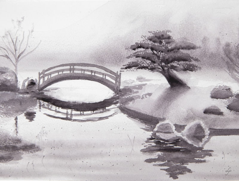 CENÁRIO ORIENTAL EM AQUARELA