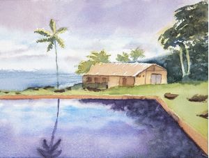 CASA DE CAMPO COM PISCINA EM AQUARELA