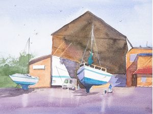 MARINA COM VELEIROS EM AQUARELA