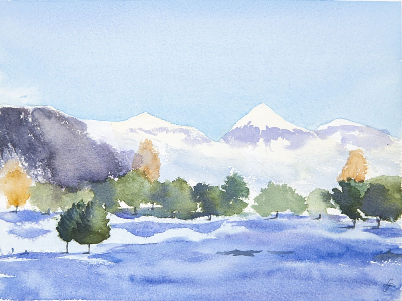 PAISAGEM NA NEVE EM AQUARELA