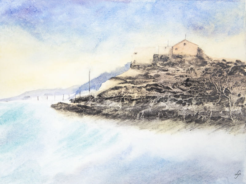 CASA EM CIMA DO MORRO EM AQUARELA