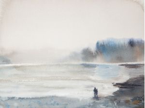 CASAL EM FRENTE AO LADO EM AQUARELA