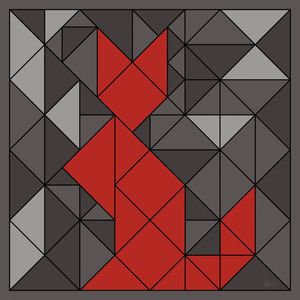 GATO GEOMÉTRICO VERMELHO E CINZA