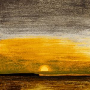 SUNDOWN 4, OCRE MOSTARDA CINZA PÔR DO SOL MODERNO COLORIDO NATUREZA PAISAGEM QUADRADO