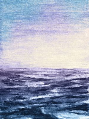 TAKEN WITH THE TIDE 5, ROXO LAVANDA AZUL OCEANO ONDAS COSTEIRO DE PRAIA ORGANICO PAISAGEM