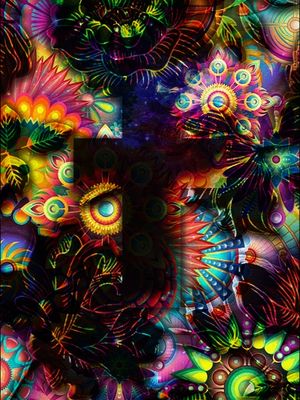 PSYCHEDELIC CROSS AND FLOWERS