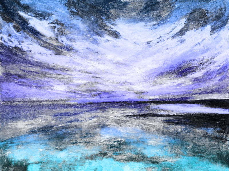 WINDSWEPT 7 PAISAGEM ROXO TURQUESA, PANORAMA PINTURA