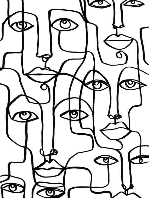 FACE MOSAIC 2 PRETO E BRANCO, MINIMALISTA ROSTOS SKETCH ILUSTRAÇÃO