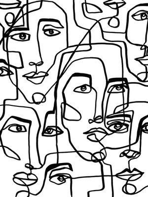 FACE MOSAIC 3 PRETO E BRANCO, MINIMALISTA ROSTOS SKETCH ILUSTRAÇÃO