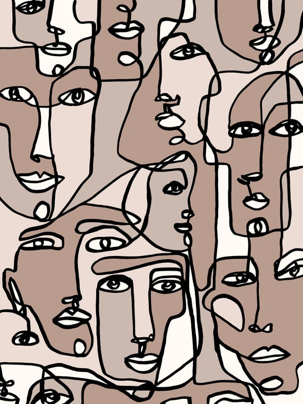 FACE MOSAIC 1 DARKER MULTI, MINIMALISTA ROSTOS SKETCH ILUSTRAÇÃO