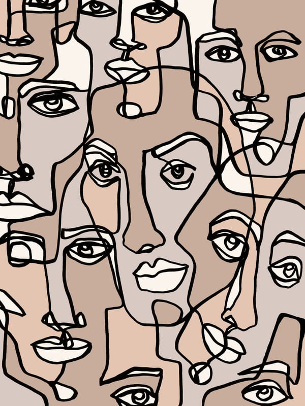 FACE MOSAIC 4 DARKER MULTI, MINIMALISTA ROSTOS SKETCH ILUSTRAÇÃO